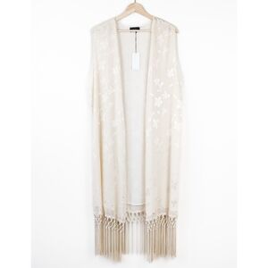 NWT ASTR Fringed Floral Cream Longline  Vest